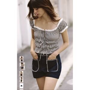 Zara Z1975 High Waisted Denim Shorts With Topstitching 100% Cotton Womens US 6‎